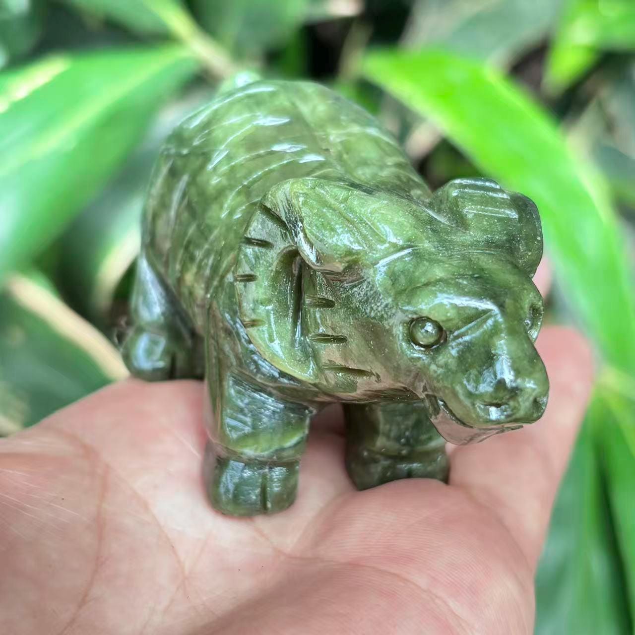 Natural Green Jade Sheep Feng Shui Fortune, Animal Stone Crystal