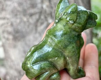 Exquisite Natural Green Jade Dog Feng Shui Fortune ,animal Stone