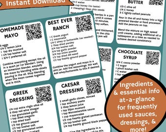 Condiments Quick Reference Sheet
