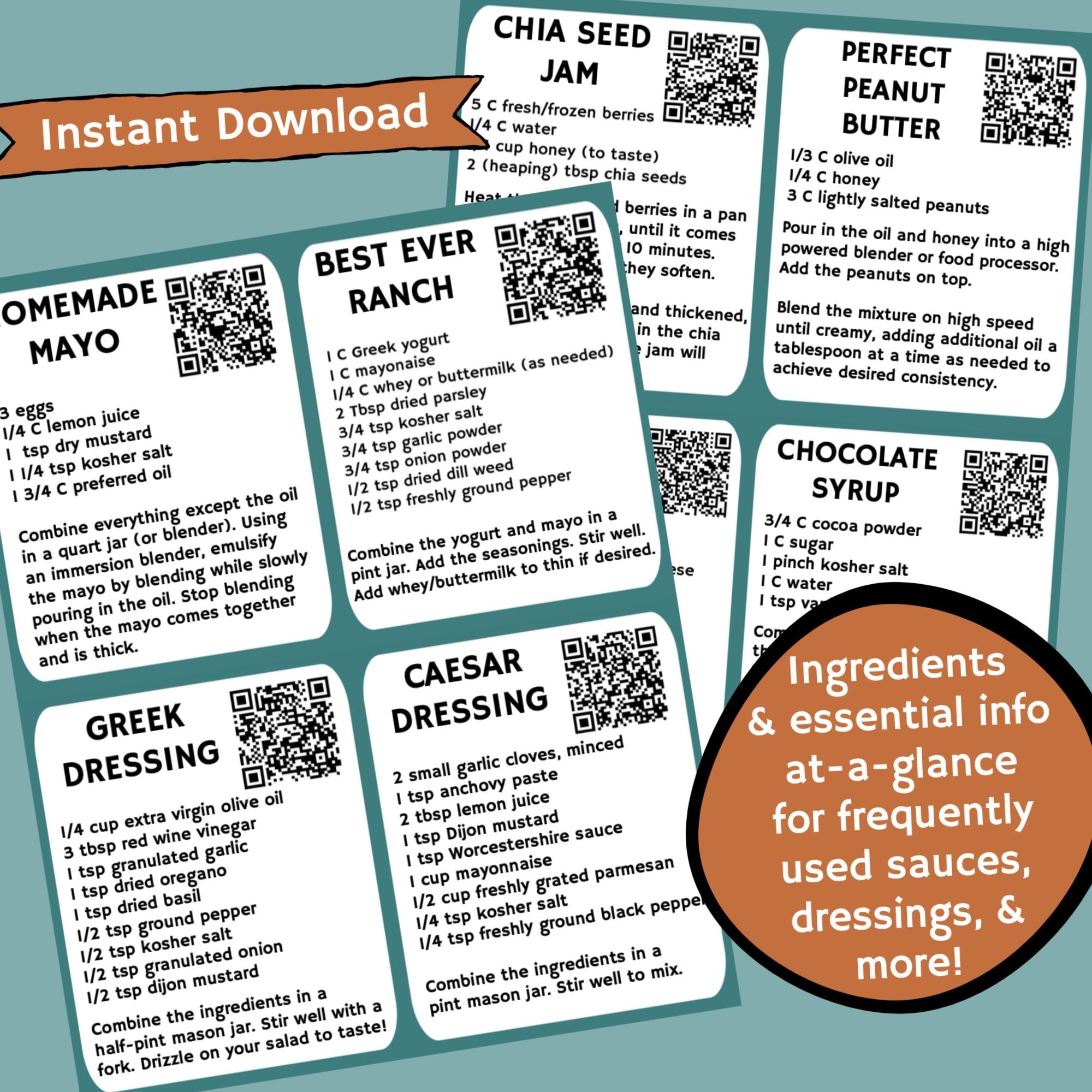 Condiments Quick Reference Sheet - Etsy