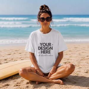 Surf Style Video Mockup Service-Present your Gildan 6400 white T-shirt-Video Mockup-Gildan 6400 Oversized T-Shirt for Surf Brands image 5