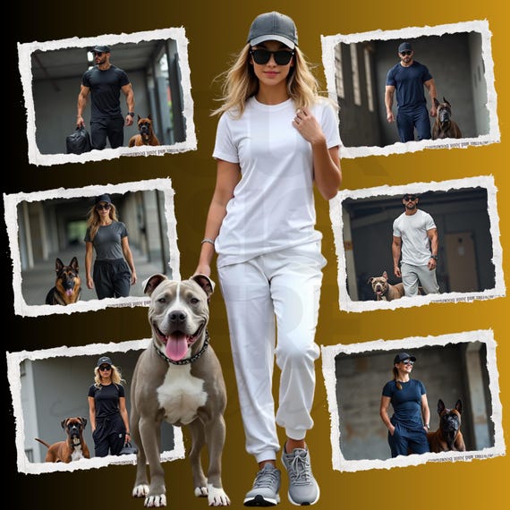 Dog Lovers Gymwear Mockup Bundle | Stylish Pitbull Athletic T-Shirt - Joggers Mockups for Fitness Enthusiasts & Pet Owners-Fitness Models