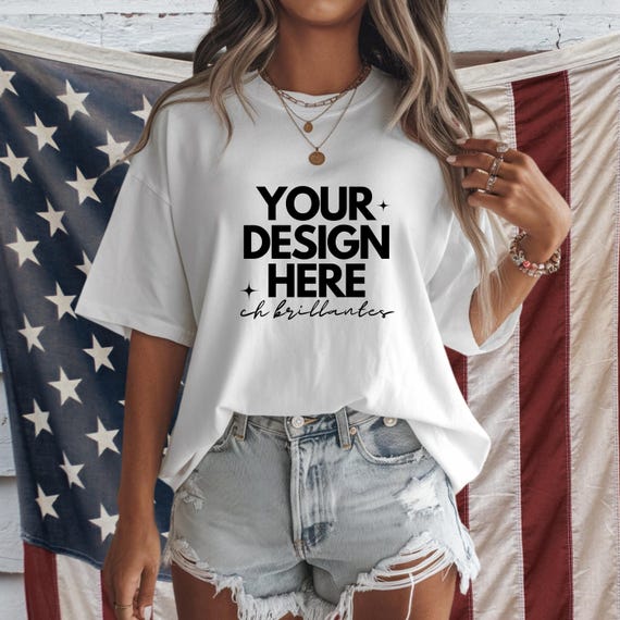 Comfort Colors C1717 White -White Shirt Mockup-Comfort Colors Mockup- C1717 mockup-Model Mockup - 4th of July Mockup-DOGE Department-D.O.G.E