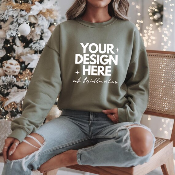 Christmas Mockup Sweatshirts for Custom Designs-Festive Holiday Blank Templates for Merch Creator-Sweatshirt Crewneck Mockup Bundle