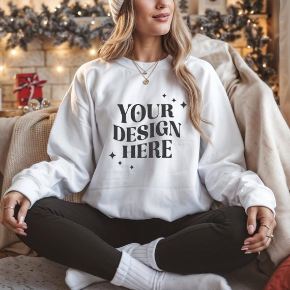 Gildan 18000 White Christmas Mockup-Christmas Sweatshirt Mockup-Heavy Blend Sweatshir-Trendy MockupChristmas Mockup-Holiday Mockup -