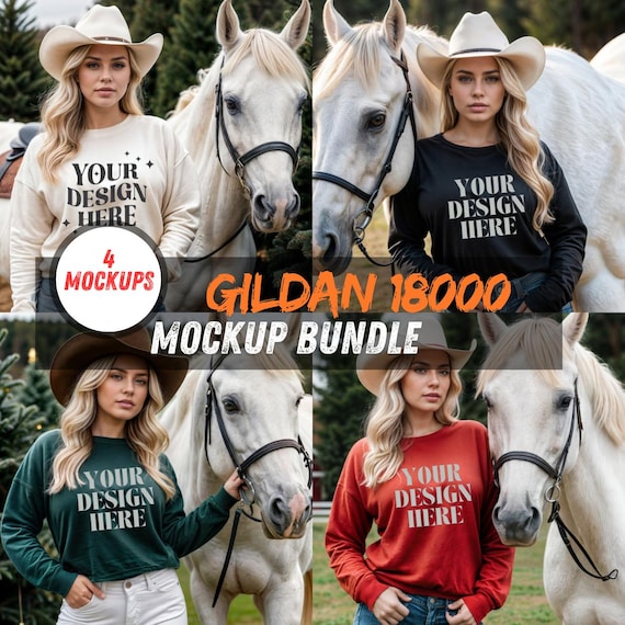 Gildan 18000 Sweatshirt Mockup Bundle 4 Realistic PSDs for Design Showcasing -Cozy Apparel Mockups for Print on DemandGildan Sweater Mock up