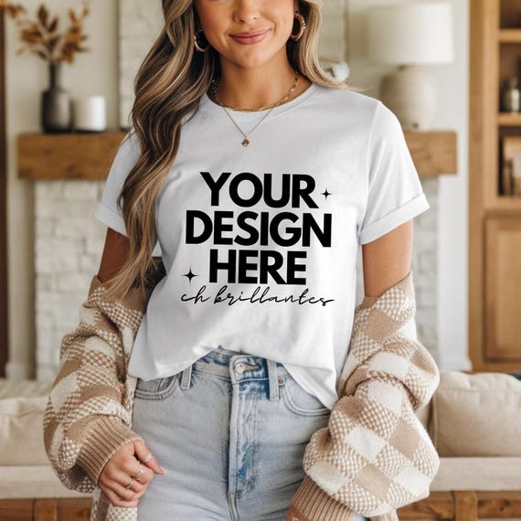 Gildan 5000 White Tshirt Mockup | G500 White T-shirt Mockup | Gildan Simple Tee | Minimal Neutral Boho Aesthetic Shirt-Real Model Mock