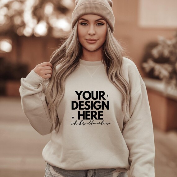 Cream Sweatshirt Mockup with Winter Vibes | Perfect for Fashion Brands, Online Store Displays, and Product Marketing | High-Quality
