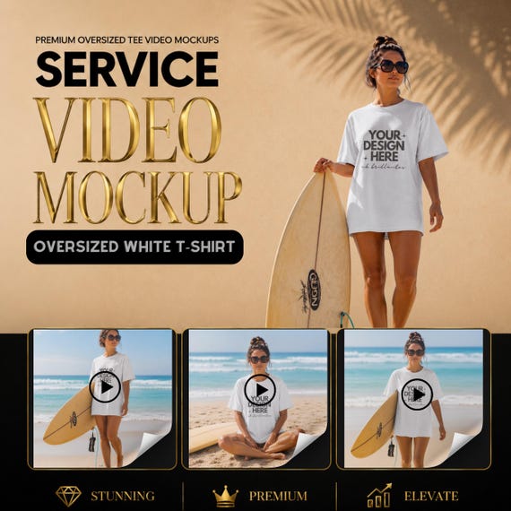 Surf Style Video Mockup Service-Present your Gildan 6400 white T-shirt-Video Mockup-Gildan 6400 Oversized T-Shirt for Surf Brands