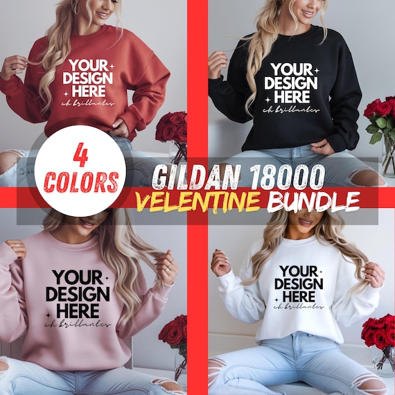 Gildan Valentines Mockup Bundle, Gildan 18000 Sweatshirt Bundle, Valentine day sweatshirt mockups, Gildan, women model valentine mocks