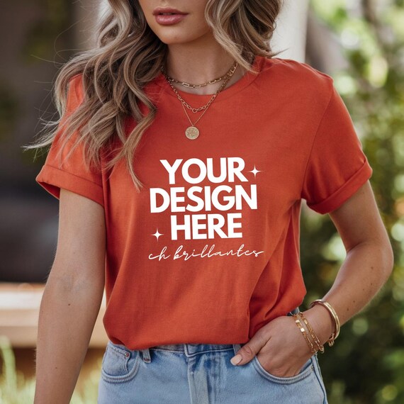 Red Bella Canvas Shirt Mockup, Model Mockup, Red 3001 T-Shirt Mock, Red Top Mockup,Simple Blank Tshirt Mock for POD Shops,Real Person Model