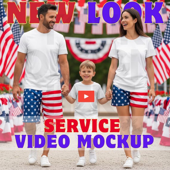 4th of July White T-Shirt Mockup Service-Custom Blank Family T-Shirt Video Mockup-Video Mockup-Family Model Game- Dad Mom Kid Video mockup