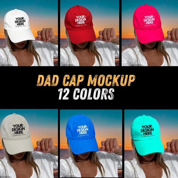 Hat Mockup - 12 Colors Yupoong 6245CM Stone Dad Cap & Trendy Female Baseball Hat for Custom Design - Perfect for Designers-Cap Mockup
