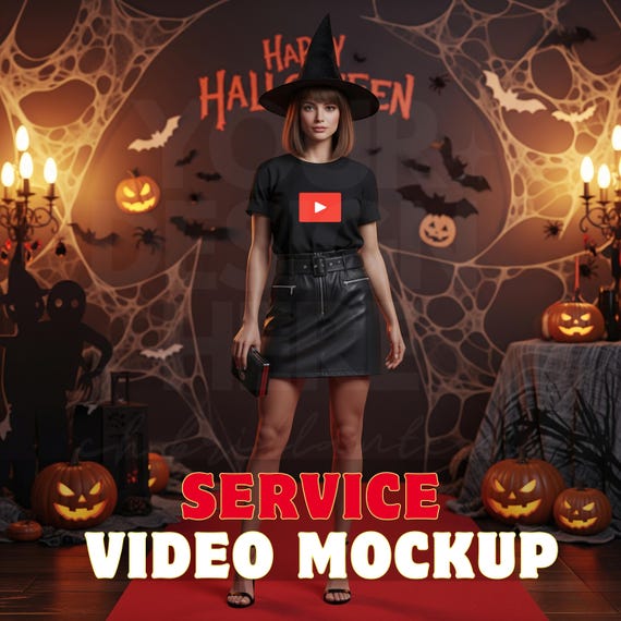 Haunted Chic Halloween Black T-Shirt Video Mockup for Women-Spooky Autumn Apparel Branding & Marketing-Bella Canvas 3001T black-video mockup