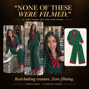 May include: A two-piece pajama set featuring a long-sleeved button-down shirt and matching pants in dark green with a white heart pattern. The shirt has a red ruffled collar, a red ribbon bow at the neckline, and red cuffs on the sleeves and pants.