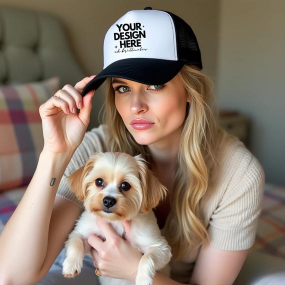 Customizable Trucker Hat for Dog Lovers–Black and White Mesh Hat–Perfect for Pet Owners,Dog Moms, and Custom Gifts–Ideal for Dog Photography