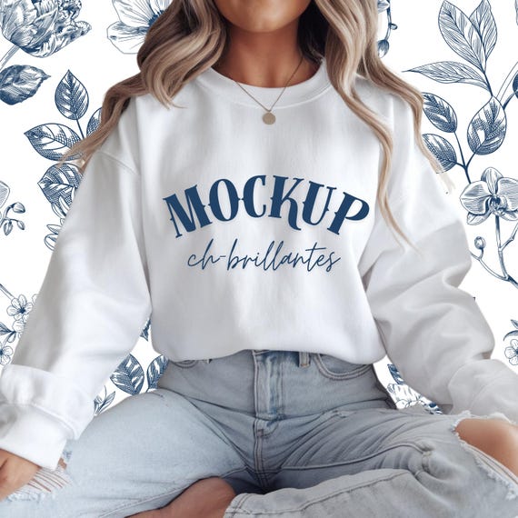 White Sweatshirt Mockup Chinoiserie Style-Mothers Day-Gildan 18000-Gift for Her- Unisex Pullover-Mothers Day Gift-Aesthetic Gift for Her
