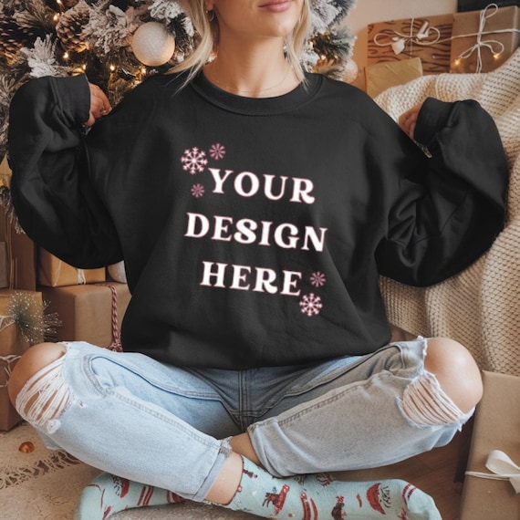 Gildan 18000 Mockup Bundle-Model-Gildan 18000 Christmas Mockup,Christmas Mockup- Holiday Mockup- Black&Pink Crewneck Templates with Festive