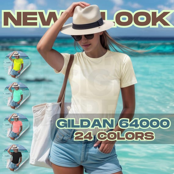 Summer T-Shirt Mockup Bundle – Gildan Soft Style Tee-Summer Beach Mockups for Women-24 Color T-Shirt Mockup Set -T-Shirt Mockup Collection