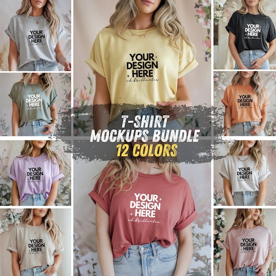 12 Bella Canvas 3001 T-shirt Mockups Bundle Fall Collection Model Neutral Casual Simple Bella Canvas T-Shirt Mockups JPEG Digital Download