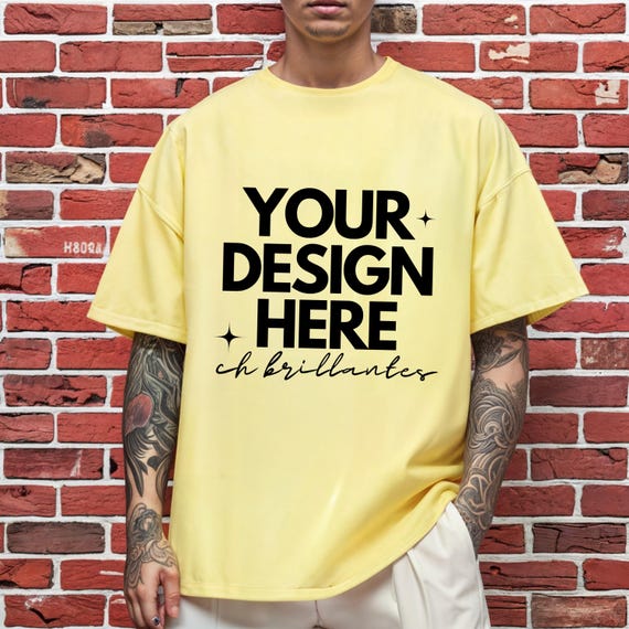Comfort Colors C1717 Mustard Tshirt Mockup| Real Model Mock | Simple Casual Aesthetic Mens CC 1717 Shirt-1717 Mens Yellow T-shirt Mock-up |