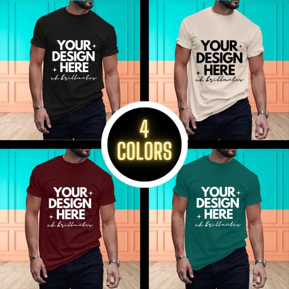 Gildan 64000 T-Shirt Mockup Bundle | Real Human Model Mockup | Mens Basic Simple Gildan 64000 Shirt Mock- Male G640 Tshirt Mock-up Bundle