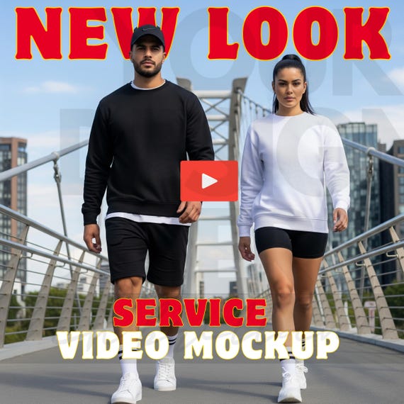 Professional Video Mockup Service for Gildan 18000 Sweatshirts in Black and White – Custom Design Showcase with Real Models and Urban Style