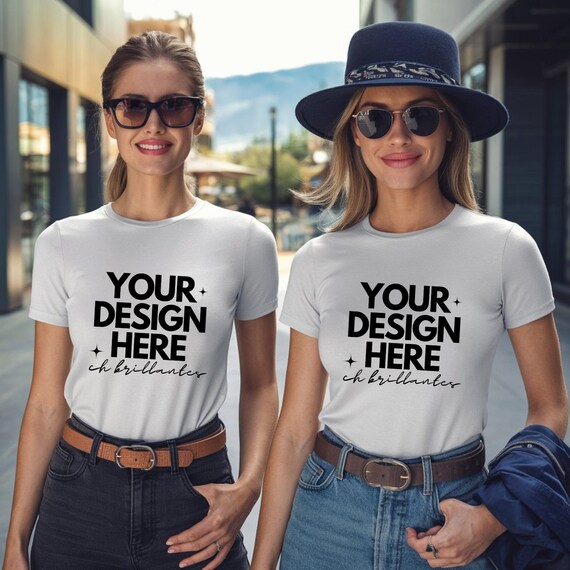 Bella Canvas Mockup White Shirt-Mockup Boho Tshirt Mockup Bundle Sisters Bella Canvas 3001 White T-Shirt Mockup Friends-Mockup Tee Two Girls