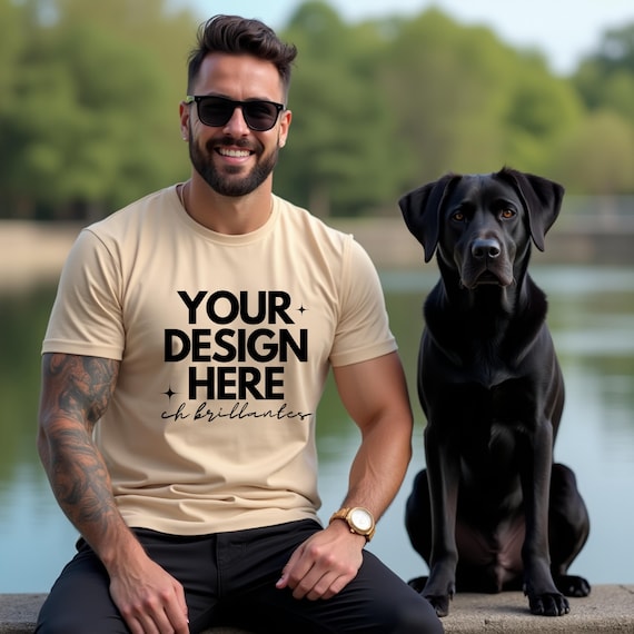 Bella Canvas 3001 Natural Tshirt Mockup |  Real Model Mock | Simple Aesthetic Mens Bella Canvas 3001 Shirt- 3001 Mens Beige T-shirt Mock-up