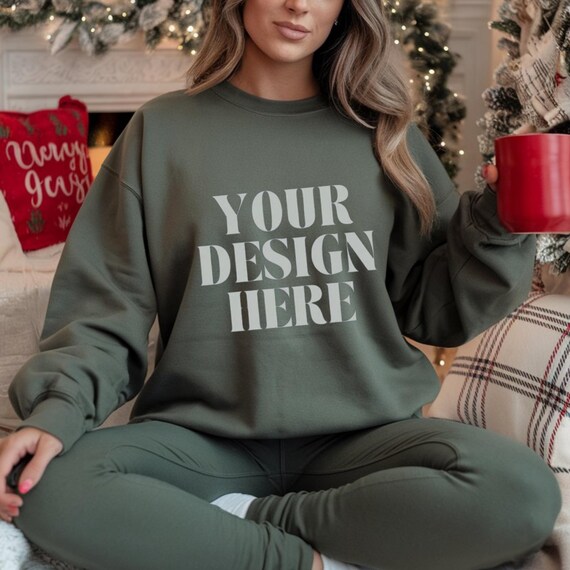 Customizable Green Sweatshirt,G180 Pink Crewneck Mockup,Gift Creativity and Style This Christmas,The Perfect Choice for Special Occasions