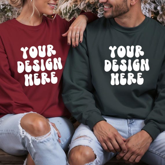 Gildan 18000 Sweatshirt Couples Mockup-Christmas Couples Sweatshirt Mockup-Couples Sweatshirt Mockup-Forest Green Sweatshirt Mockup- Mockup