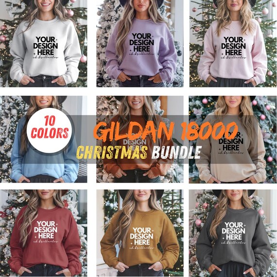 Gildan 18000 Mockup Bundle-Sweatshirt Crewneck Mockup Bundle Print On Demand-Apparel Mockup Bundle,Gildan Mockup Bundle Instant Download