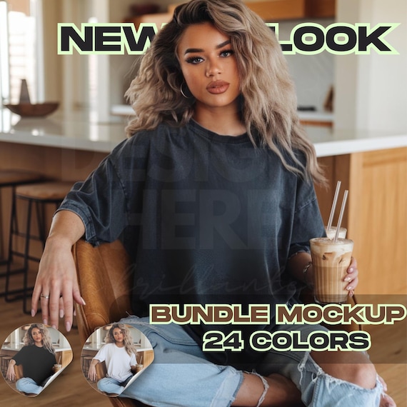 Comfort Colors C1717 Shirt Mockup Bundle | 24 Color Variations | Cozy Casual Long T-shirt Dress | Fall Aesthetic - Real Model Mockups