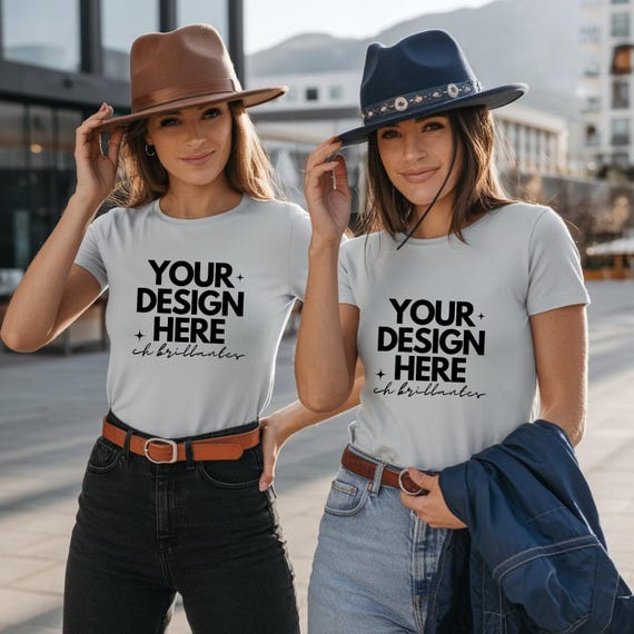 Women’s T-Shirt Mockup – High-Resolution Realistic Template with Hat and Editable Design for Clothing Brands, Friends, Bachelorette Parties