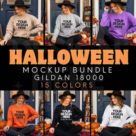 Gildan 18000 Halloween Mockup Bundle-Fall Gildan 18000 Mockup-G180 Crewneck Sweatshirt Mock-up Bundle-Sweatshirt G180 Crewneck Mock-up