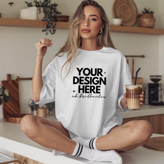 Comfort Colors C1717 White Shirt Mockup | White T-shirt Mockup| C1717 Oversized Tshirt | Simple Neutral Aesthetic Mock-up-Real Model Mock