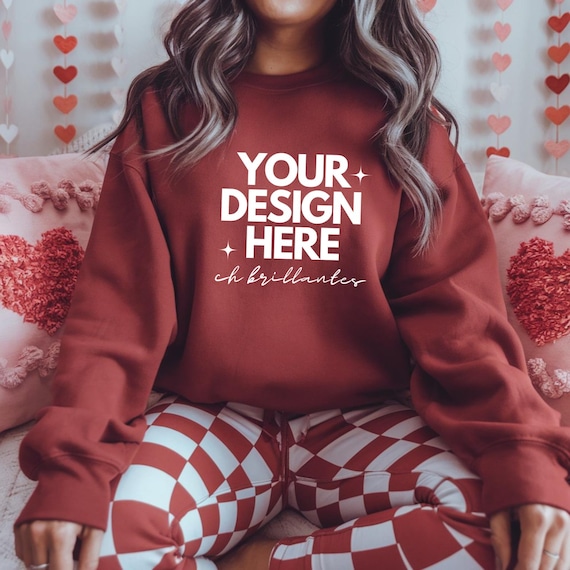 Red Sweatshirt Mockup Gildan 18000 Crewneck Model Mock-up Valentine's day Mockup-Gildan Red Mockup- Sweatshirt Mockup-Valentines Day Mockup