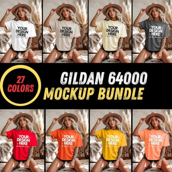 Summer T-Shirt Mockup Bundle – Gildan Soft Style Tee-Summer Beach Mockups for Women-27 Color T-Shirt Mockup Set -T-Shirt Mockup Collection
