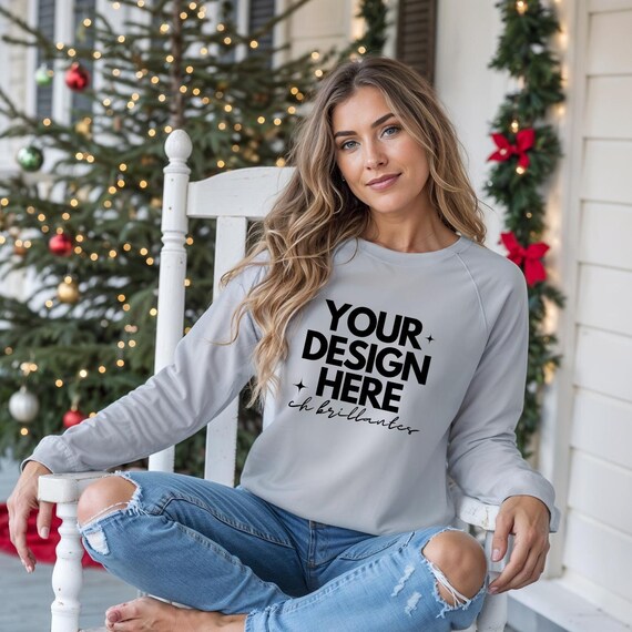 Gildan 18000 Sport Grey Sweatshirt Mockup- G180 Grey Crewneck Mock-up | Real Model Mock-Cozy Casual Christmas Holiday Aesthetic Sweater