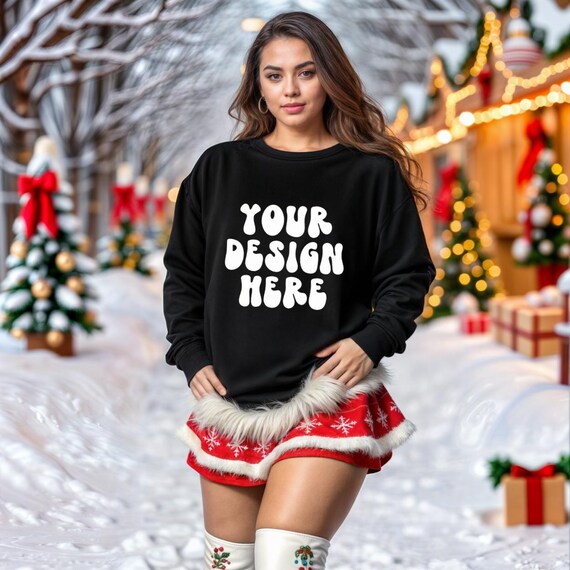 Black Gildan 18000 Mockup -Winter Mockup-Womens Sweatshirt Mockup-Gildan Sweater Mockup-Christmas Mockup-christmas Mockup Sweatshirt