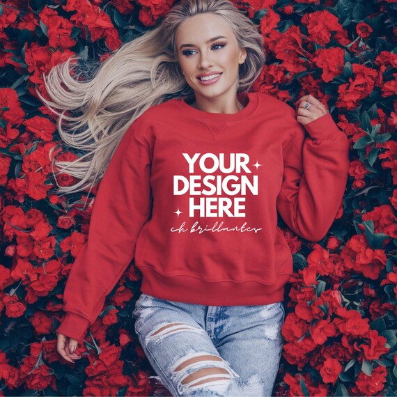 Gildan 18000 Mockup Bundle for Valentine's Day-Valentine's Day Sweatshirt Mockups–Customizable Trendy Designs in  Red,  Pink, and Yellow,