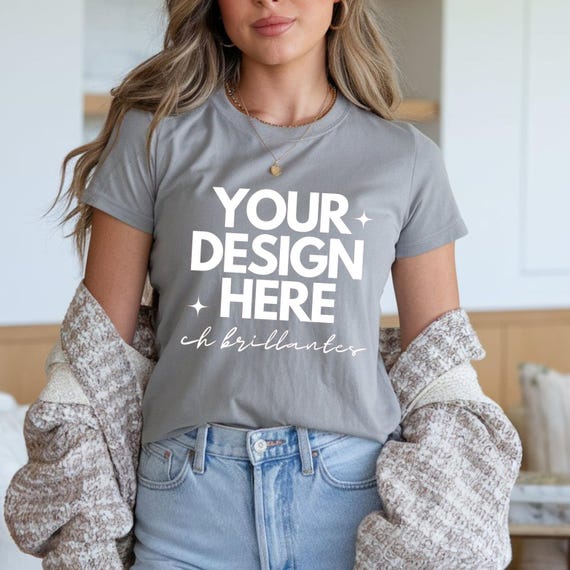 Athletic Heather Bella Canvas 3001, Tshirt Mockup, Fall Mockup, Model Mock, Grey T-Shirt Mockup, Grey Tshirt mock- Heather Gray Shirt Mock