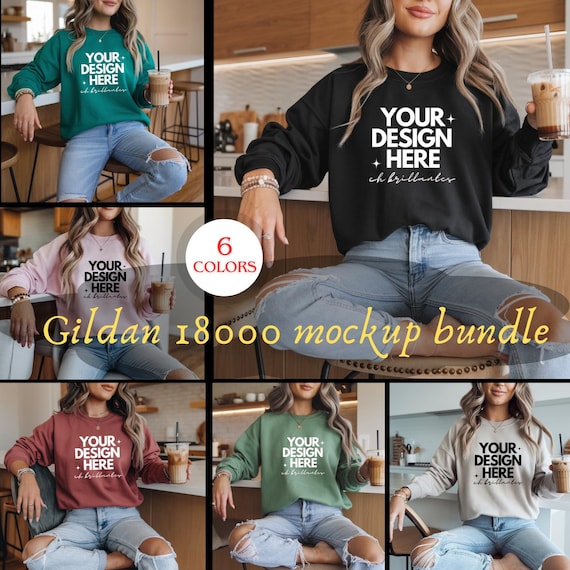 Gildan 18000 Mockup Bundle,  Apparel Mockup Bundle, Gildan Mockup Bundle Instant Download-Sweatshirt Crewneck Mockup Bundle Print On Demand