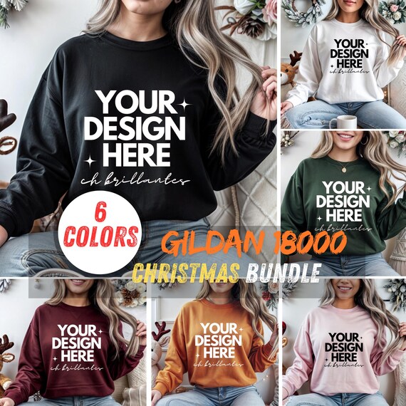 Gildan 18000 Sweatshirt Christmas Mockup Bundle| Real Model Mock | Cozy Casual Holiday Christmas Aesthetic-G180 Crewneck Mock-up Bundle
