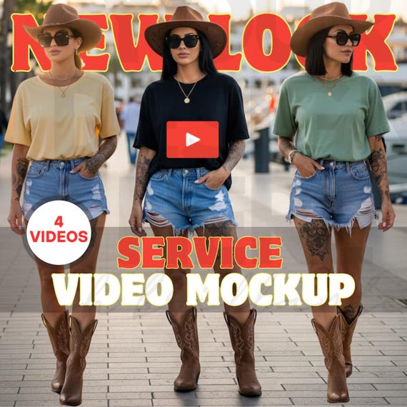 Custom Video Mockups 4 T-Shirt Styles for Your Brand's Cowboy Summer-Bella Canvas 3001 | Personalized Video T Shirt Mockup Video Service