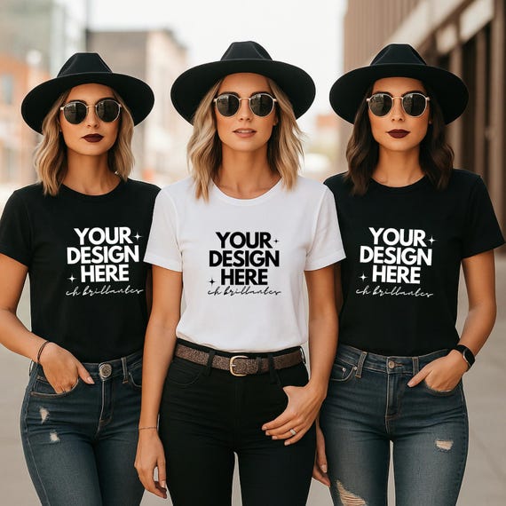 Bachelorette Mockup Comfort Colors C1717 White & Black Western Oversized Friends Mockup Group Mockup 3 Person Mockup Cowgirl Wedding Mockup