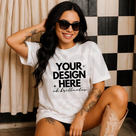Gildan 5000 White Tshirt Mockup | G500 White T-shirt Mockup | Real Model Mock | Gildan Simple Tee | Minimal Neutral Boho Shirt Brunette