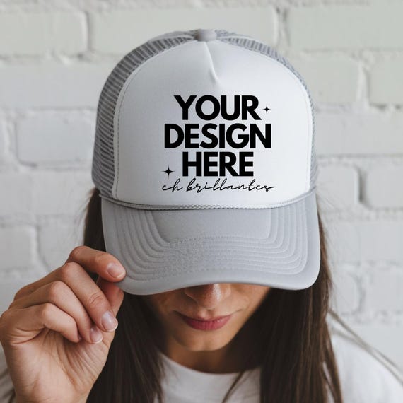 Otto Trucker Cap Mockup, Gray White Baseball Cap Mockup, Mesh Cap Mockup, Lifestyle Mockup, Baseball Cap Mockup, Aesthetic Mockup