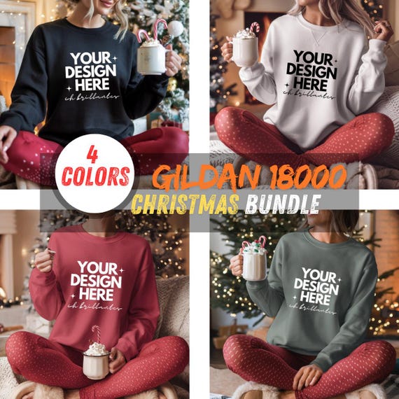Gildan 18000 Mockup Bundle-Sweatshirt Crewneck Mockup Bundle Print On Demand-Gildan Mockup Bundle Instant Download-Apparel Mockup Bundle