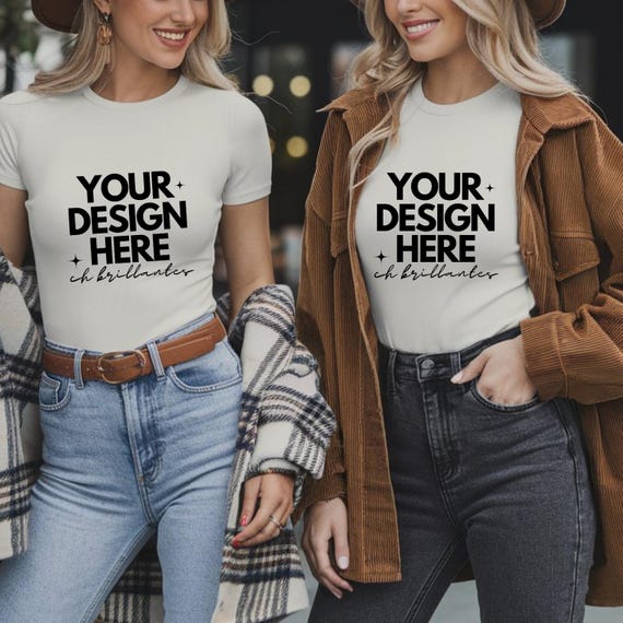 Double Shirt Mockup, Bella Canvas 3001 Model Mockup, White Bella Canvas Mockup, Boho Model Mockup, Friend shirt mock-Bridal Shirt Mockup